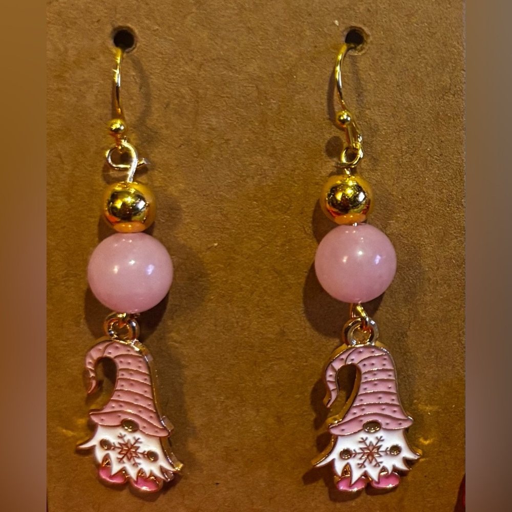 Pink and Gold Gnome Earrings